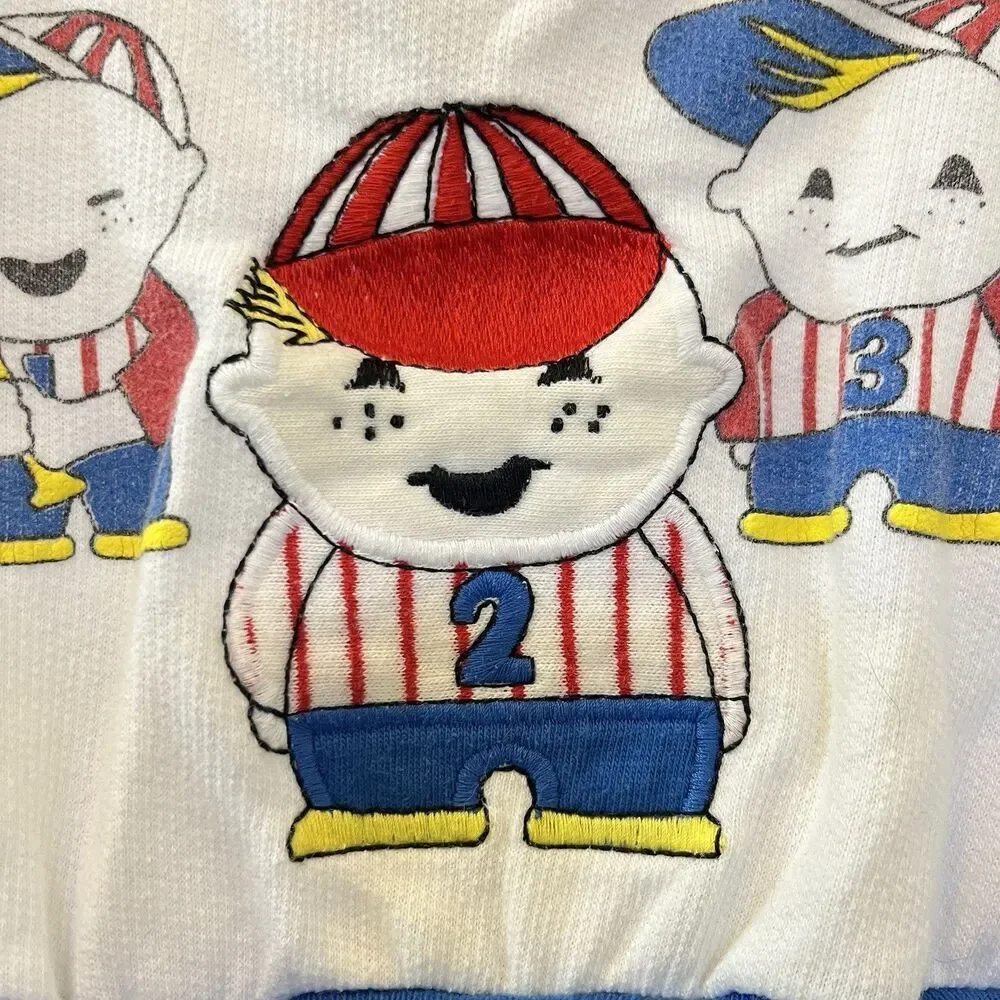Vintage Buster Brown Baseball Jumpsuit Romper Applique USA Boys Size 12 Months